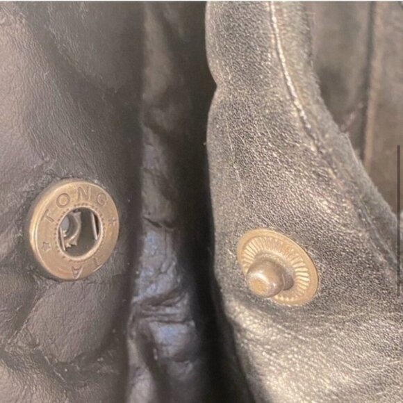 Vintage Leather Patchwork Black Brown Colour Block Bucket Bag Purse With Fringe - Picture 6 of 12